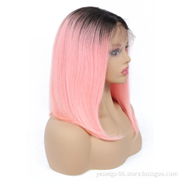 Yeswigs 1b-Pink Bob Silky Straight Unprocessed Virgin Human Hair Ombre Brazilian Cuticle Aligned Lace Frontal Human Hair Wig
